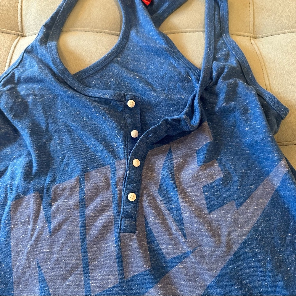 ✅ SOLD! Nike Royal Blue Swoosh Logo Cotton Half Button Racerback Tank - Picture 4 of 11